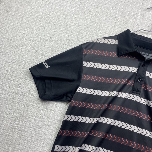 Head Golf Polo Shirt Men M Short Sleeve Black/Orange Striped Tennis Performance - Picture 2 of 10